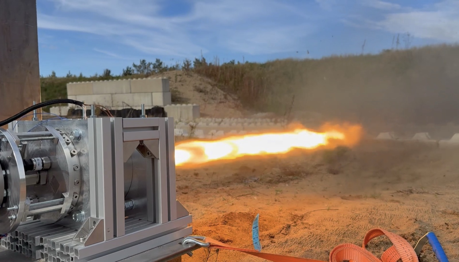 Celaris hybrid rocket motor firing during a field test